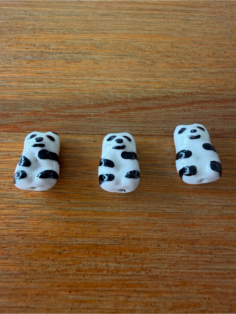 3 Ceramic Panda Beads for Jewelry Craft Making
